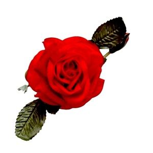 Floral Red Rose Coursage Pin Vintage 1980s with Bud Leaves